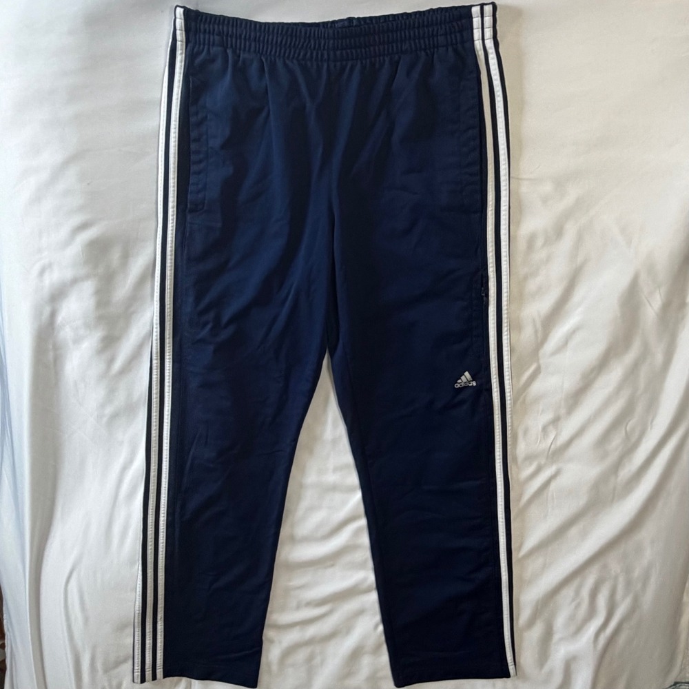 Adidas Mens Navy Blue 3-Stripe Track Pants Elastic Waist Activewear Size L